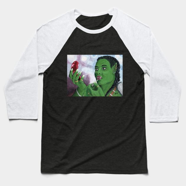 Female Orc Applying War Paint Baseball T-Shirt by Helms Art Creations